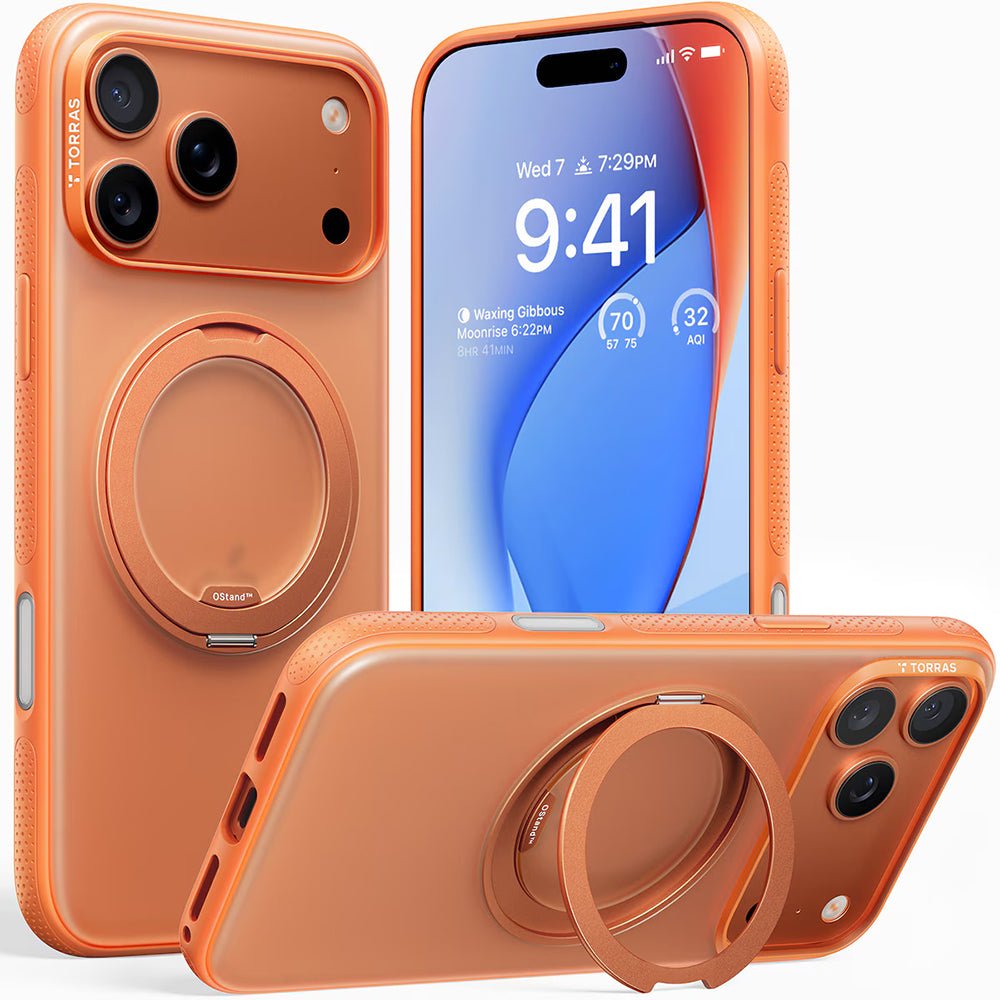 Torras iPhone 17 Pro Max - Σκληρή θήκη με Περιστρεφόμενο Stand / MagSafe - Ostand R Fitness Series - Orange