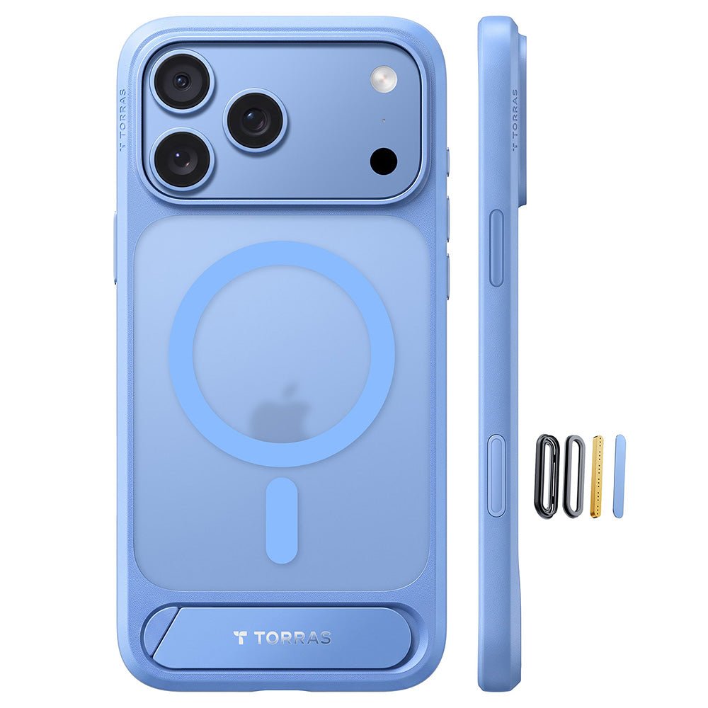Torras iPhone 18 Pro / iPhone 17 Pro - Σκληρή θήκη MagSafe με Πλαίσιο Σιλικόνης και Stand - Ostand L1 - Blue
