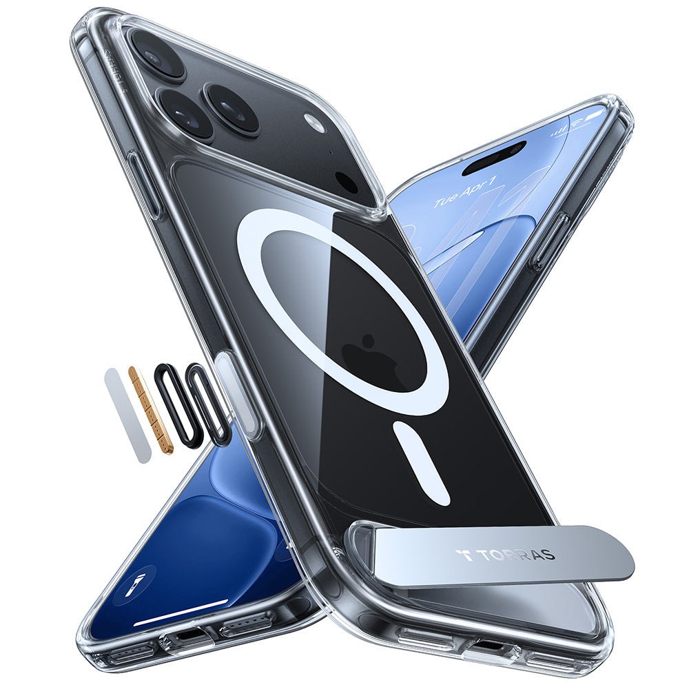 Torras iPhone 18 Pro / iPhone 17 Pro - Σκληρή θήκη MagSafe με Πλαίσιο Σιλικόνης και Stand - Ostand L1 - Clear