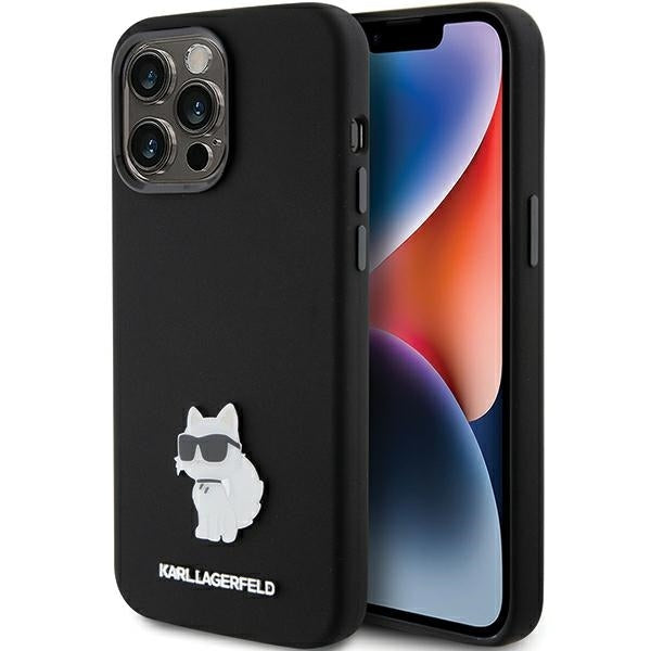 Karl Lagerfeld iPhone 15 Pro - Silicone Choupette Metal Pin Σκληρή Θήκη με Πλαίσιο Σιλικόνης - Black - KLHCP15LSMHCNPK