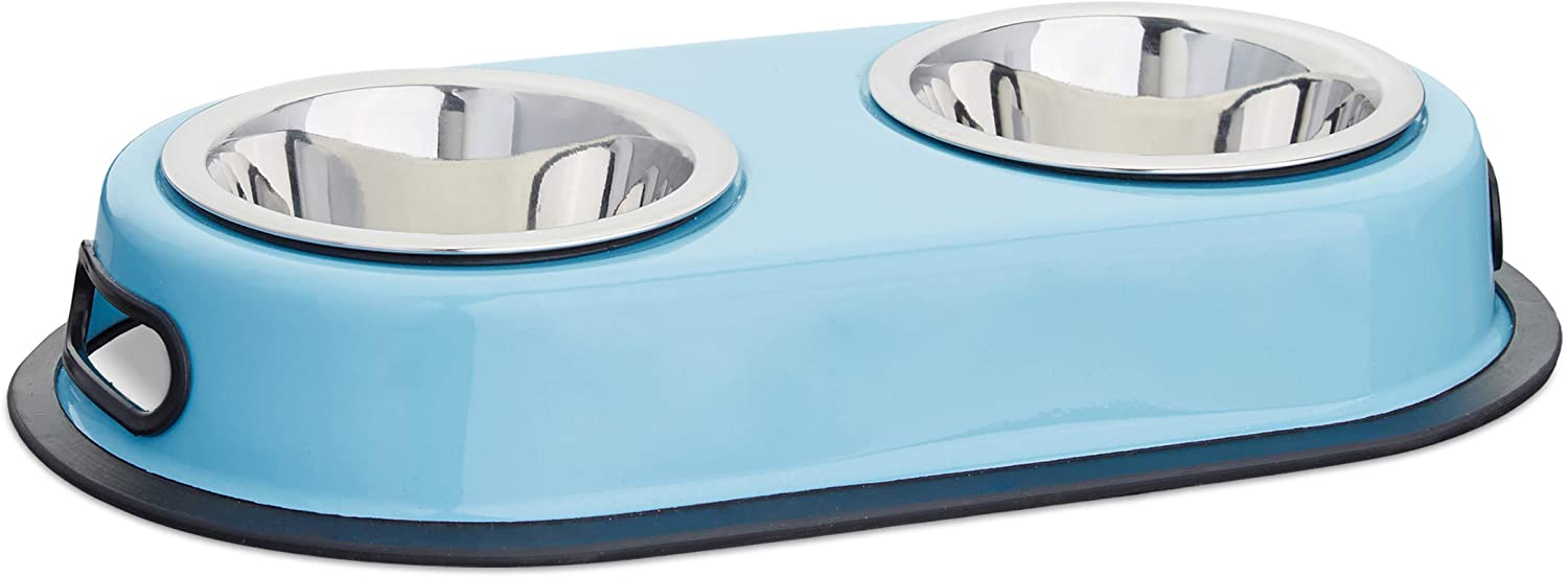 Relaxdays Βάση με 2 Μπολ 200ml από Ανοξείδωτο Ατσάλι - Blue - 4052025208462