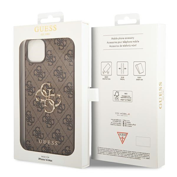 Guess iPhone 14 - 4G Big Metal Logo Θήκη με Επένδυση Συνθετικού Δέρματος - Brown - GUHCP14S4GMGBR