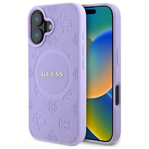 Guess iPhone 16 Plus - Saffiano Peony Classic Logo - MagSafe Σκληρή Θήκη με Πλαίσιο Σιλικόνης και Συνθετικό Δέρμα - Purple - GUHMP16MPSAPSMEU