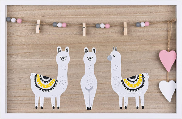 Navaris Ξύλινο Κάδρο Φωτογραφιών με 3 Μανταλάκια - Design Alpaca - 43 x 28 cm - 54193.01