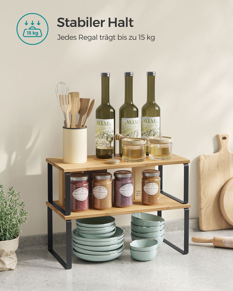 Songmics Σετ με 4 Ξύλινα Ράφια για τον Πάγκο - Ink Black / Natural Beige - KCS210B01