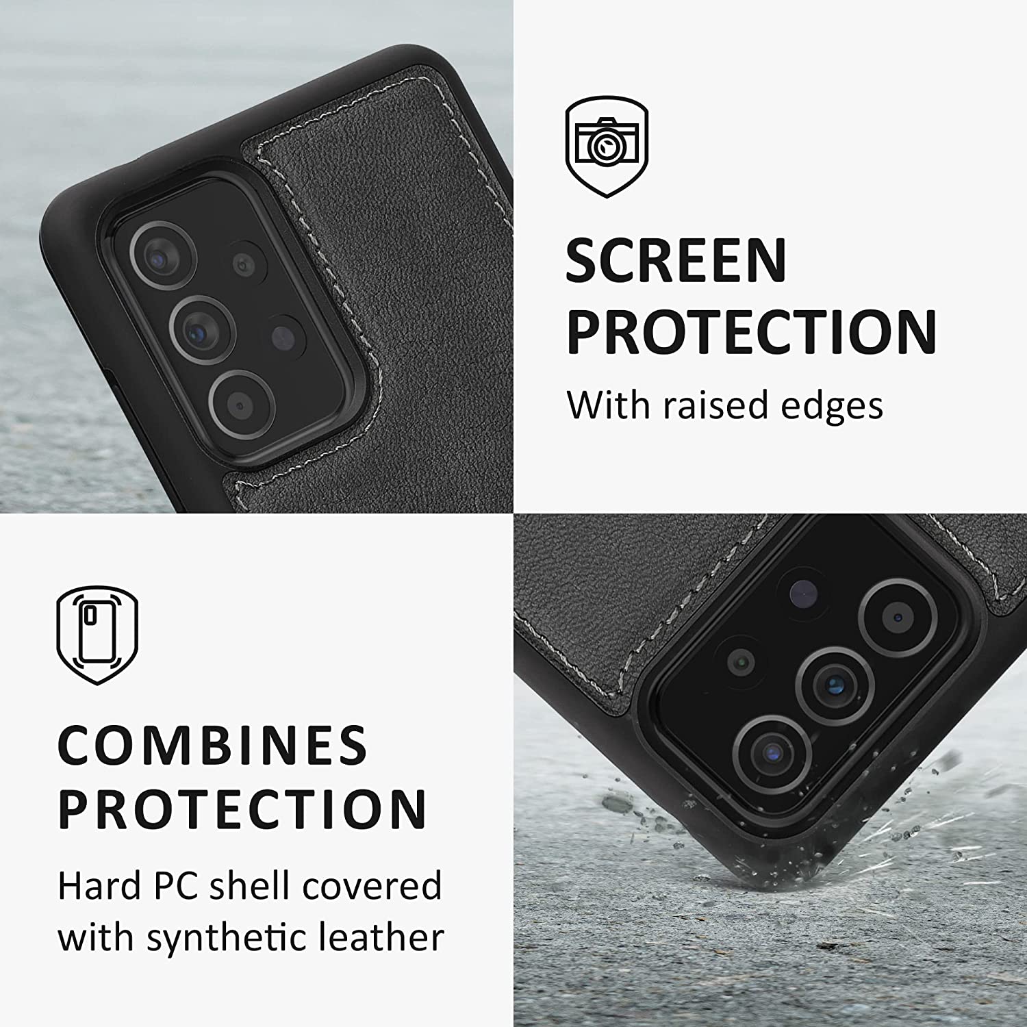 Kalibri Samsung Galaxy A52 / A52 5G / A52s 5G Σκληρή Θήκη με Επένδυση Συνθετικού Δέρματος και Υποδοχή για Κάρτα - Grey / Light Grey - 59487.22