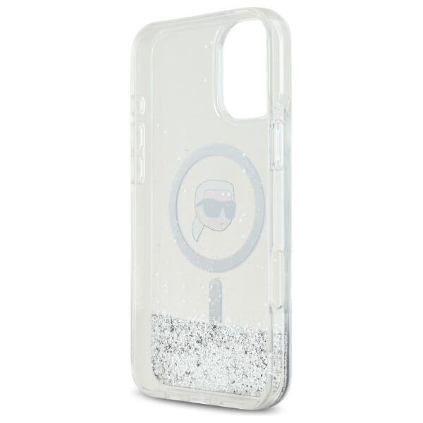 Karl Lagerfeld iPhone 16 Plus - Liquid Glitter Karl Head MagSafe - Σκληρή Θήκη με Πλαίσιο Σιλικόνης - Διάφανη - KLHMP16MLGKISGH