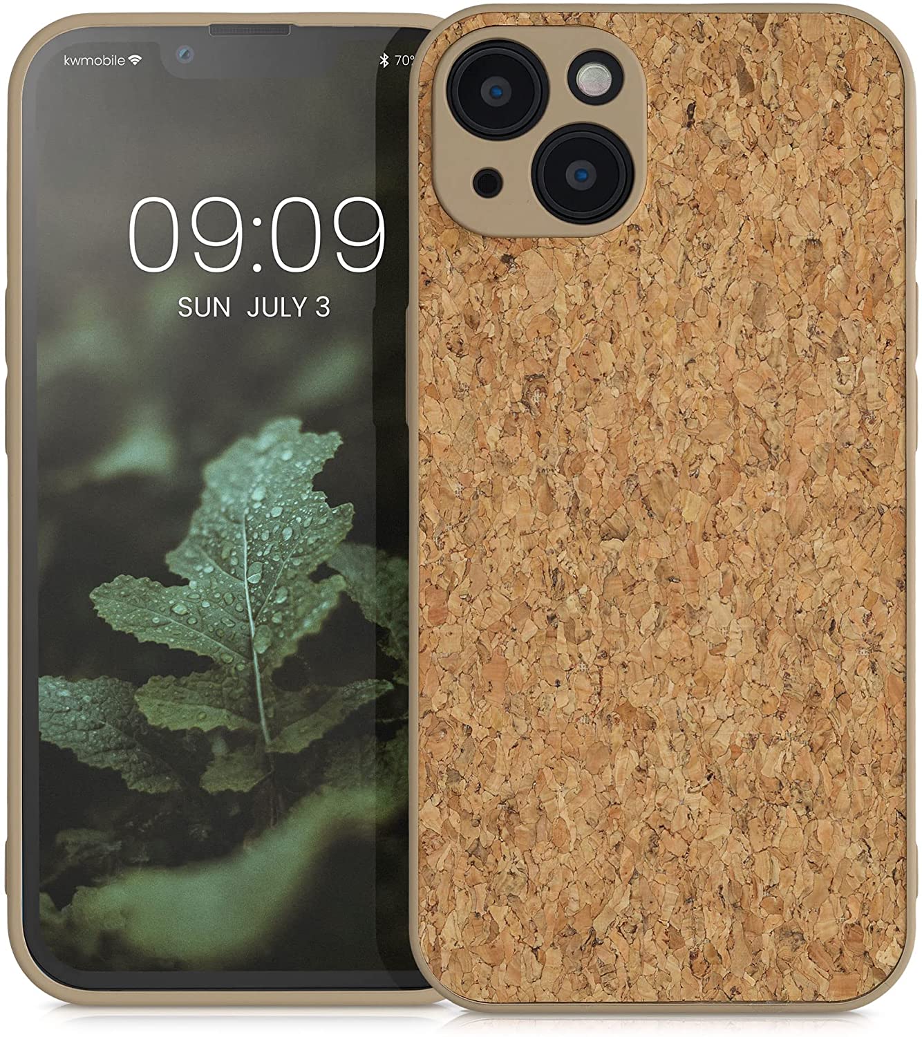 KW iPhone 13 Σκληρή Θήκη από Φελλό με Πλαίσιο Σιλικόνης - Light Brown - 56312.24