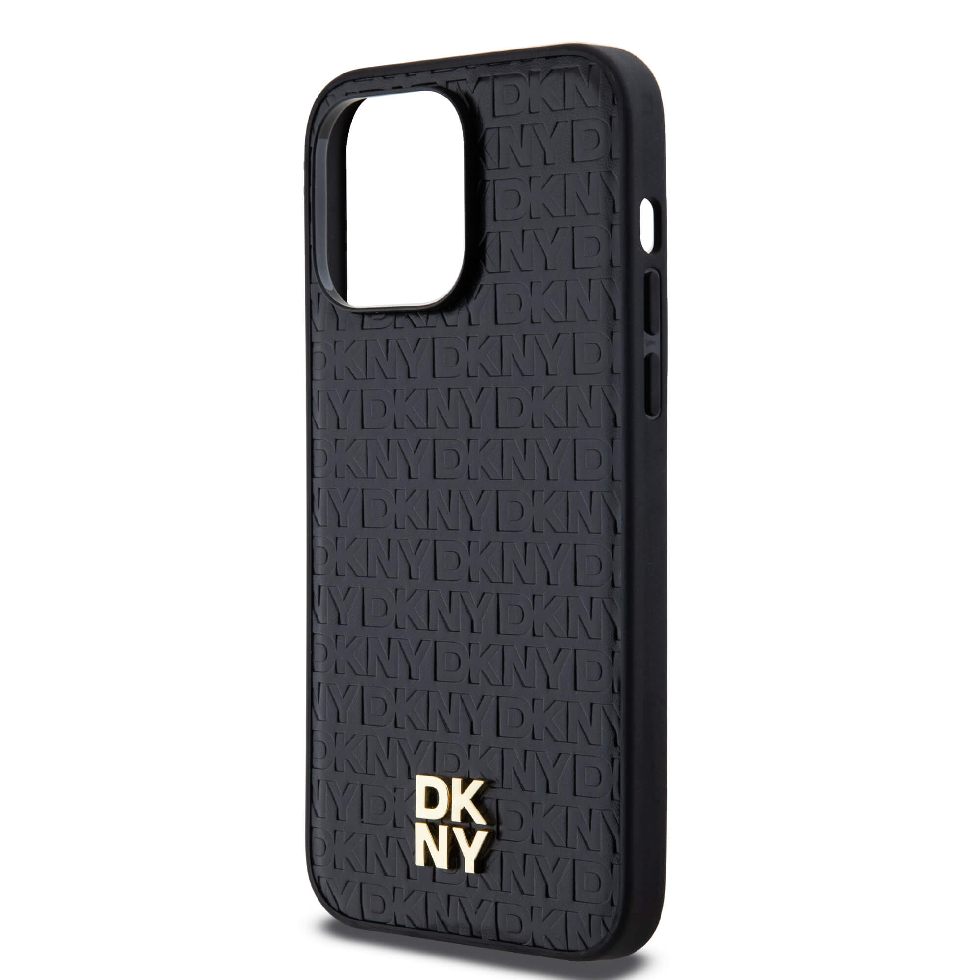DKNY iPhone 15 Pro Max - Leather Monogram Pattern Metal Logo MagSafe Σκληρή Θήκη με Επένδυση Συνθετικού Δέρματος - Black