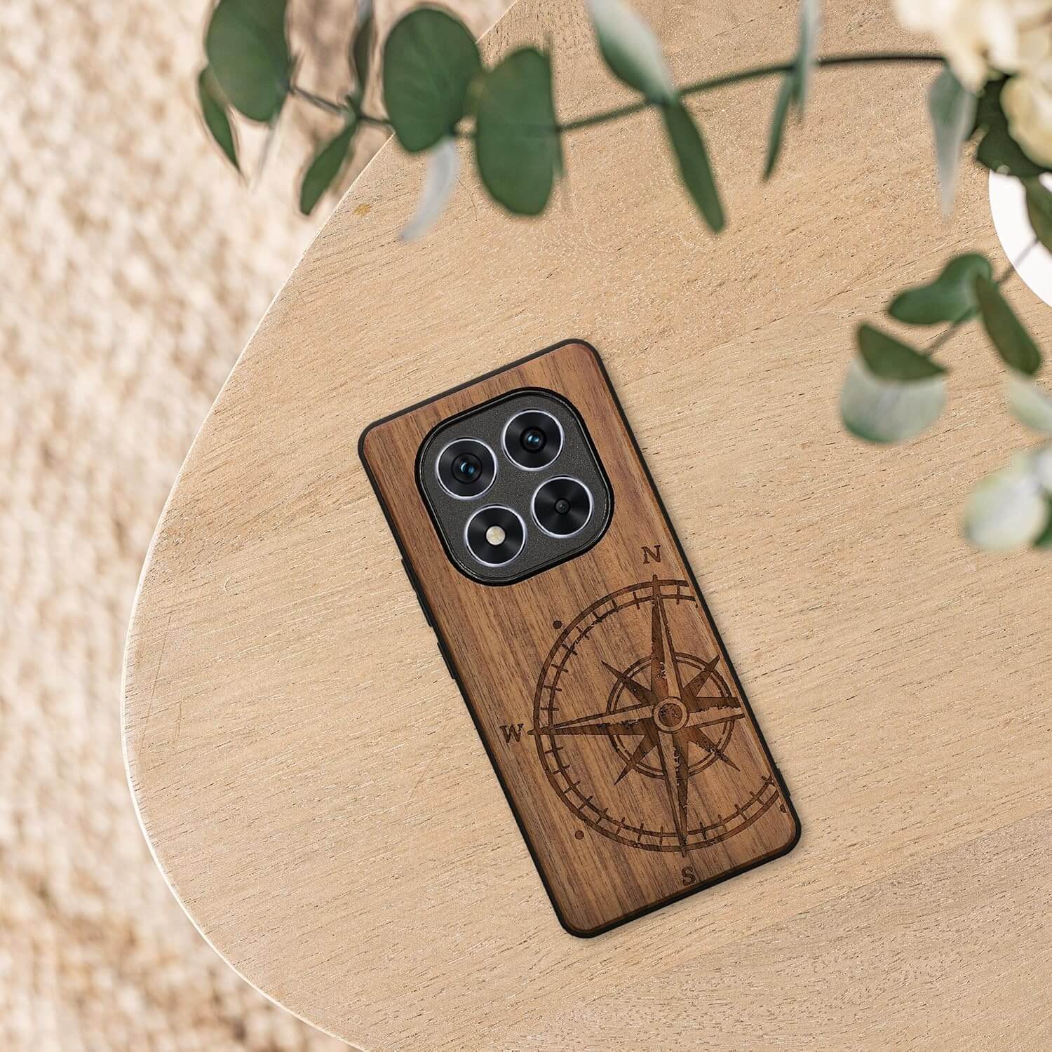 KW Xiaomi Redmi Note 14 Pro 5G / Poco X7 Θήκη από Φυσικό Ξύλο - Design Compass Vintage - Dark Brown