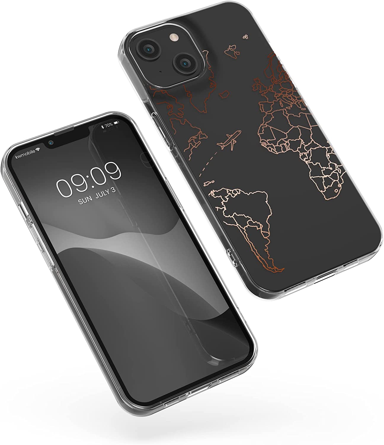 KW iPhone 14 Σκληρή Θήκη με Πλαίσιο Σιλικόνης - Design Travel and Explore - Διάφανη - Rose Gold - 59204.01