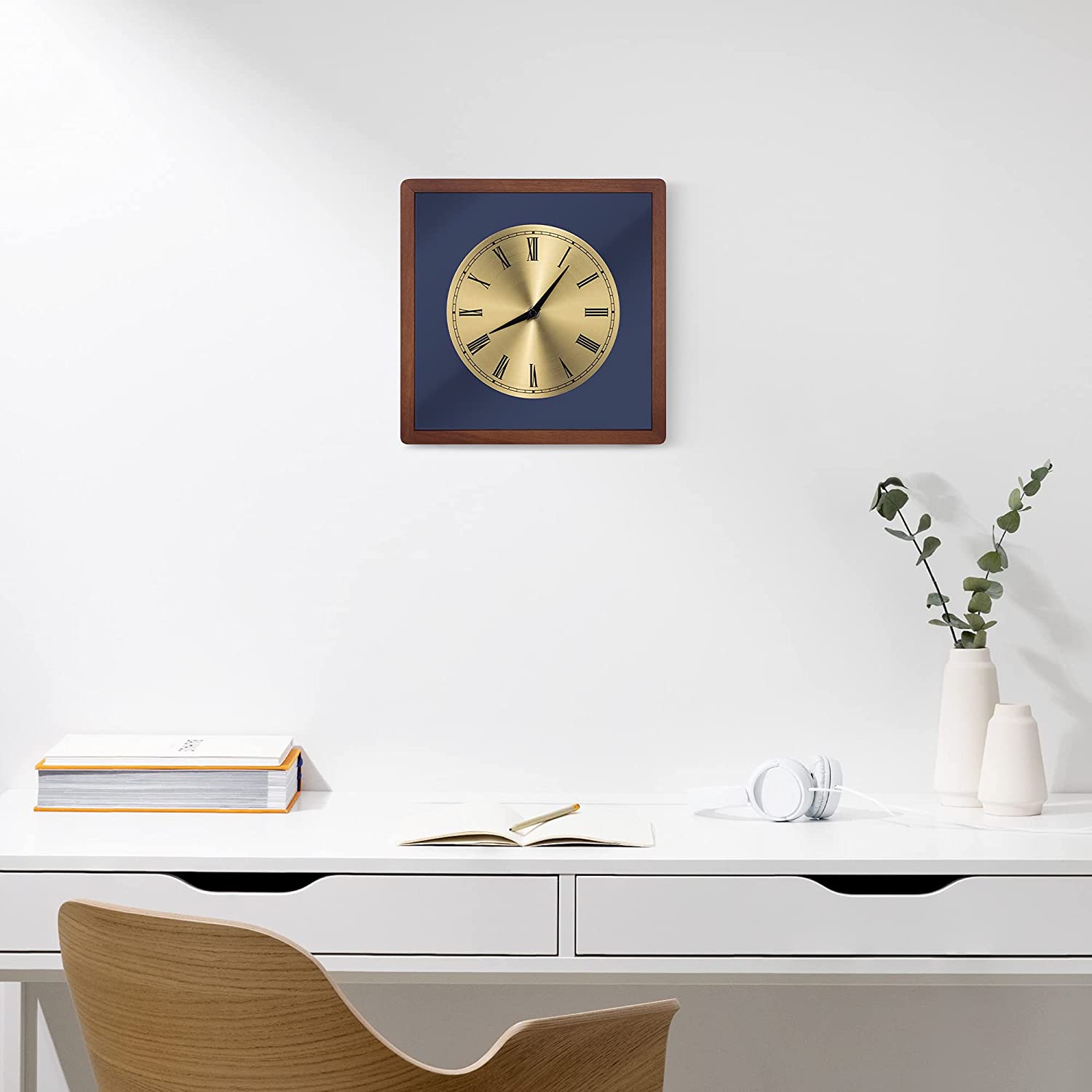 Navaris Analogue Wood Wall Clock Design Square - Ξύλινο Ρολόι Tοίχου - Dark Brown / Gold - 54471.18.21