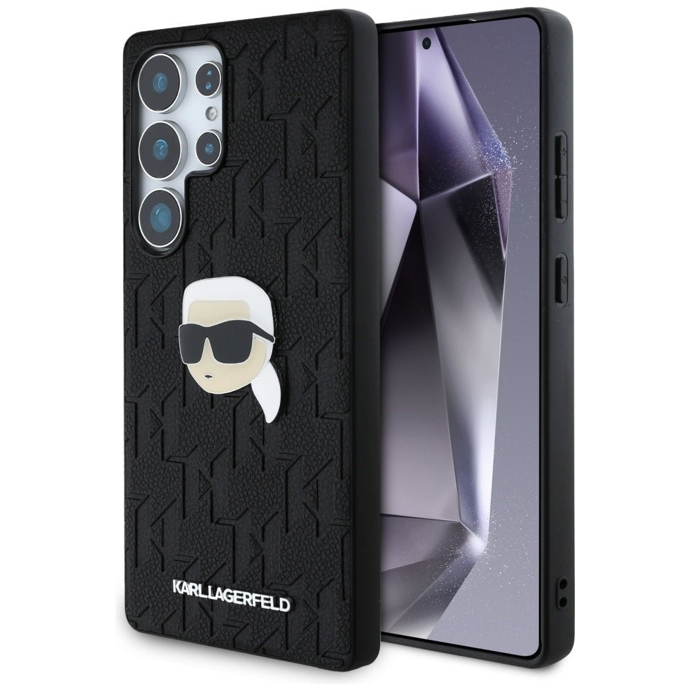 Karl Lagerfeld Samsung Galaxy S25 Ultra - Monogram Karl Head Pin - Σκληρή Θήκη με Επένδυση Συνθετικού Δέρματος - Black - KLHCS25LPGKLKIPK