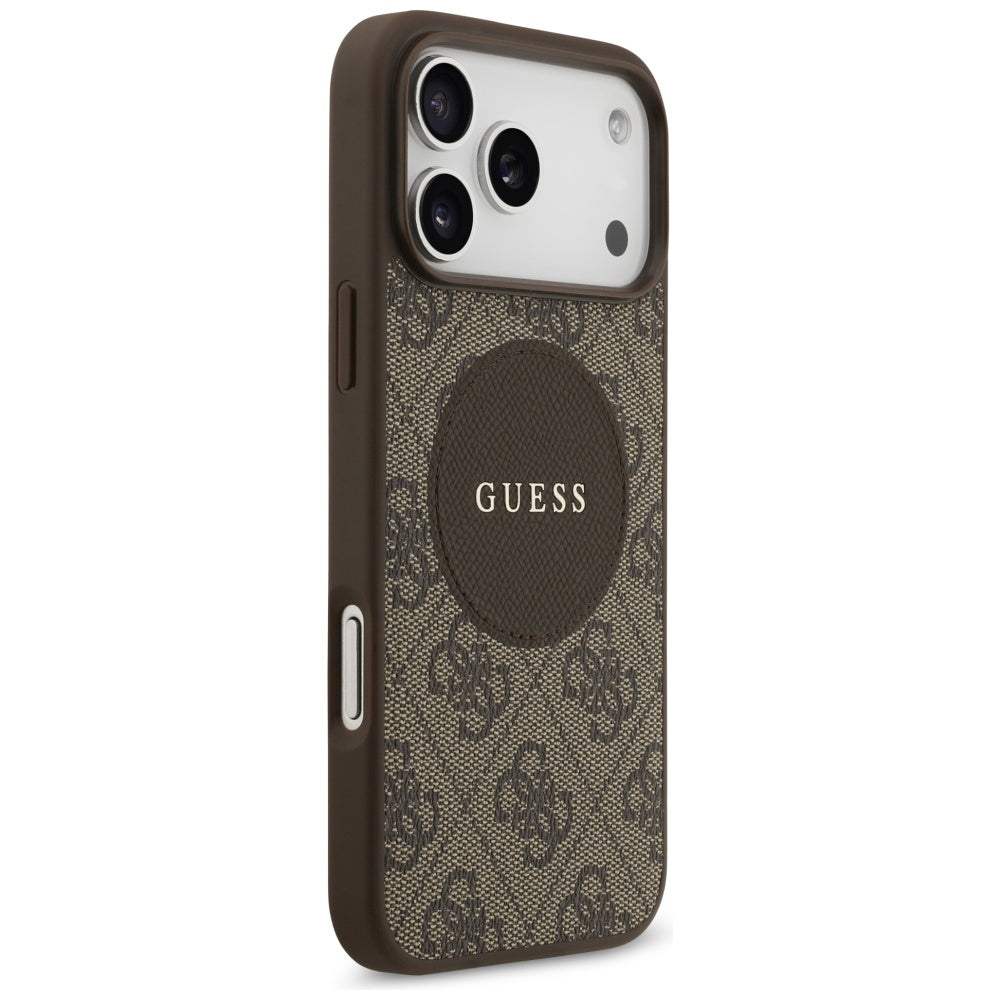 Guess iPhone 17 Pro Max - 4G Circle Classic Logo MagSafe - Θήκη με Επένδυση Συνθετικού Δέρματος - Brown - GUHMP17XP4PGRSGW