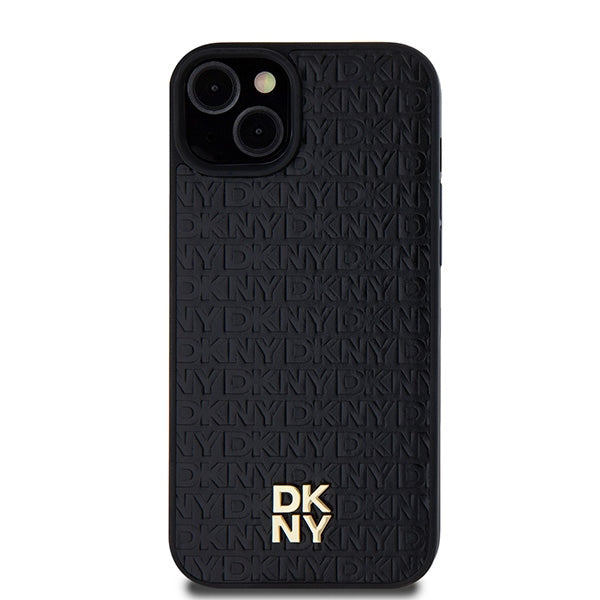 DKNY iPhone 15 / 14 / 13 - Leather Pattern Metal Logo MagSafe Σκληρή Θήκη με Επένδυση Συνθετικού Δέρματος - Black