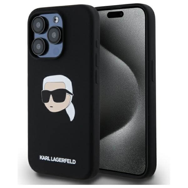 Karl Lagerfeld iPhone 15 Pro - Silicone Karl Head Print - Θήκη Σιλικόνης με MagSafe - Black - KLHMP15LSKHPPLK