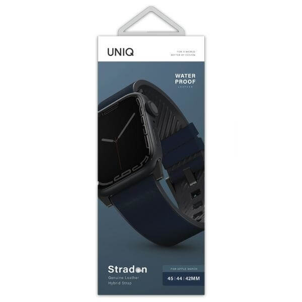 Uniq Λουράκι Apple Watch 2 / 3 / 4 / 5 / 6 / 7 / 8 / 9 / SE / ULTRA 1 / ULTRA 2 - 42 / 44 / 45 / 49 mm Straden Δερμάτινο Υβριδικό Λουράκι - Blue