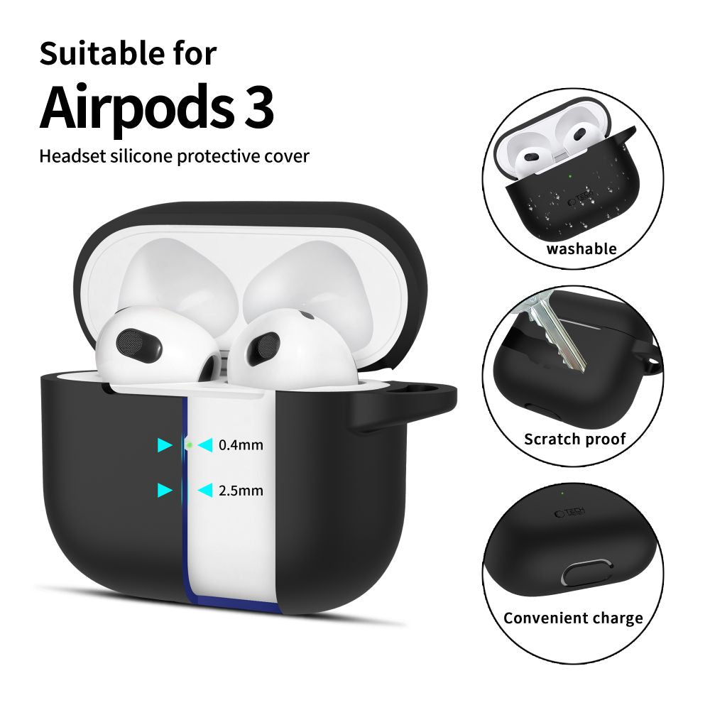 Tech-Protect AirPods 3 Θήκη Σιλικόνης - Silicone Hook - Black