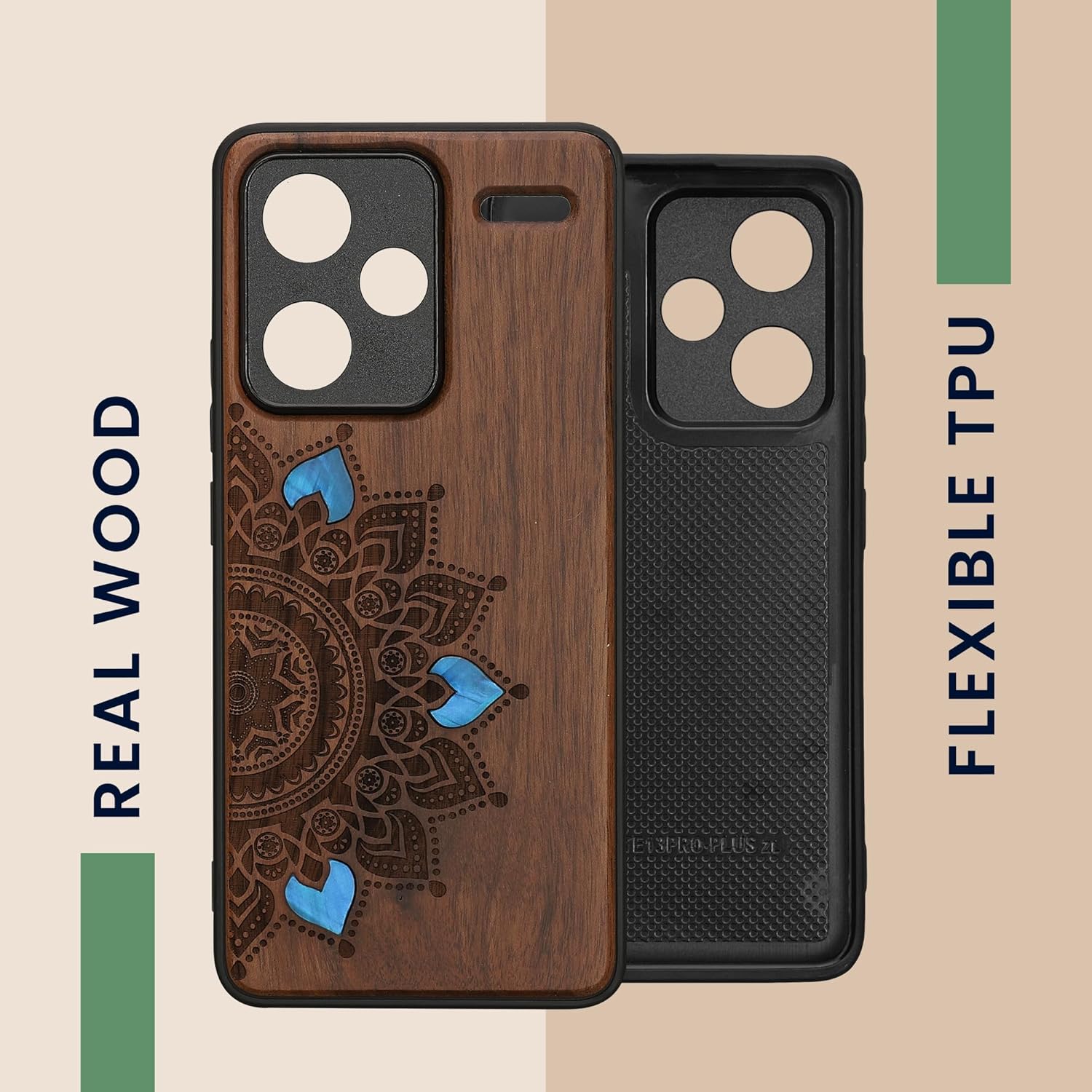 KW Xiaomi Redmi Note 13 Pro+ 5G Θήκη από Φυσικό Ξύλο - Design Rising Sun - Dark Brown / Mother of Pearl