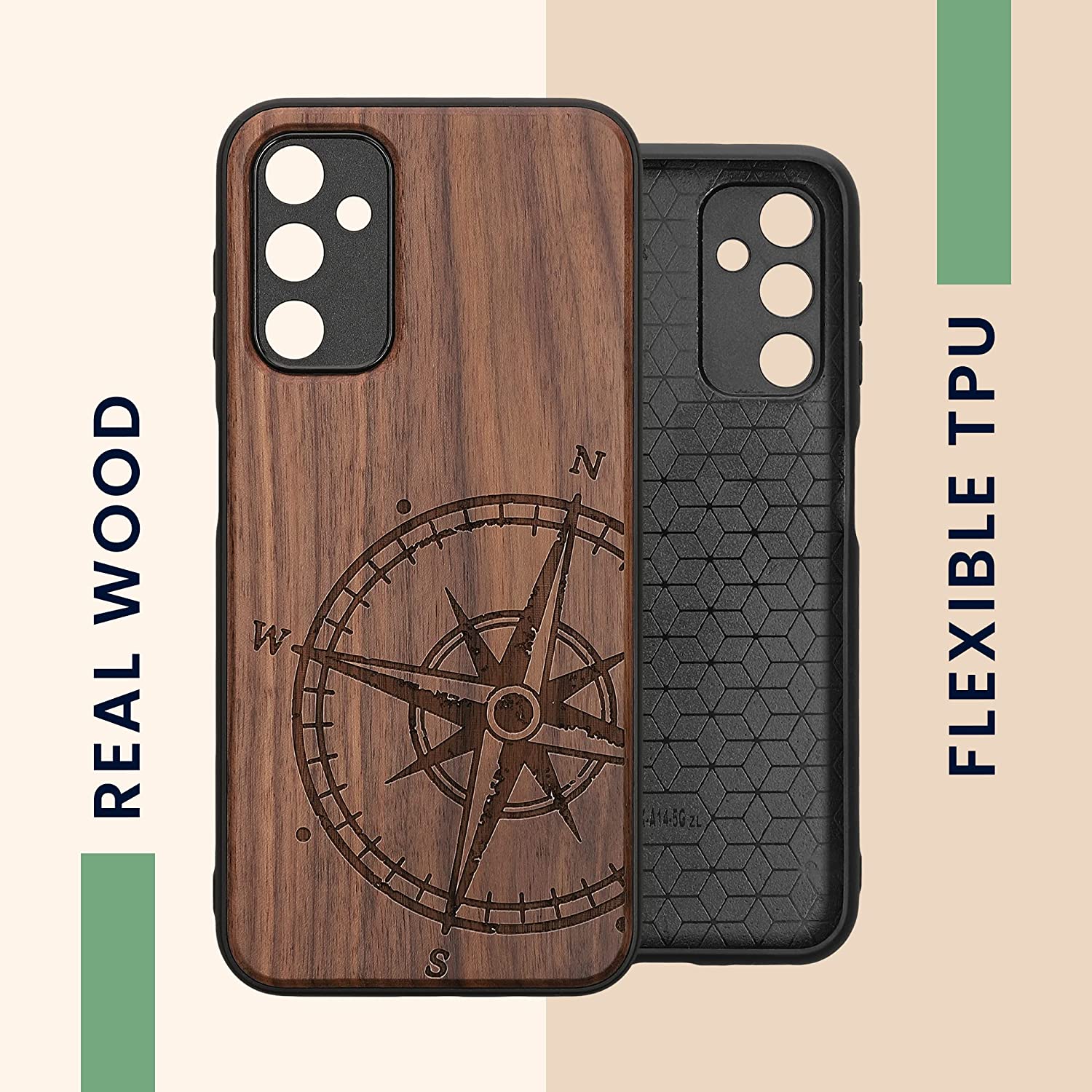 KW Samsung Galaxy A14 5G Θήκη από Φυσικό Ξύλο - Design Compass Vintage - Dark Brown - 60817.01