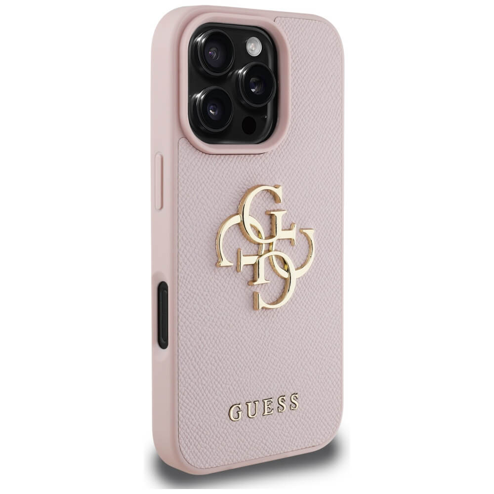 Guess iPhone 16 Pro Max - Grained Big 4G Logo Small Classic Logo - Σκληρή Θήκη με Επένδυση από Οικολογικό Δέρμα - Pink - GUHCP16XPGT4MBP