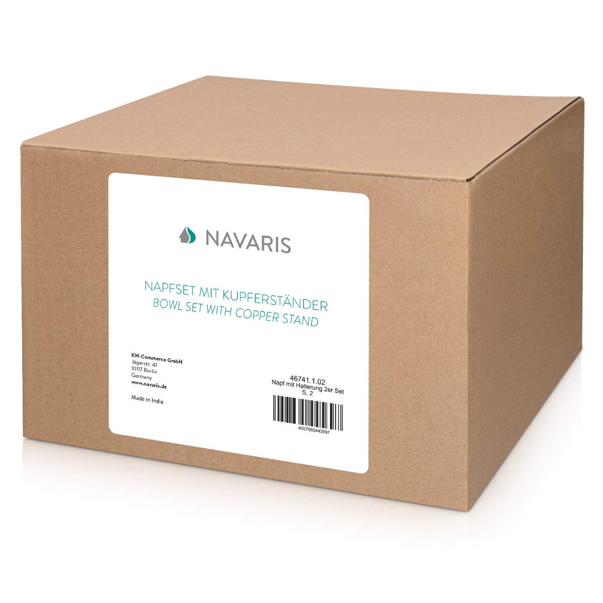 Navaris Stainless Steel Pet Bowls - Σετ με 2 Μπολ Φαγητού και Νερού με Βάση για Κατοικίδια - Silver / Copper - 46741.1.02