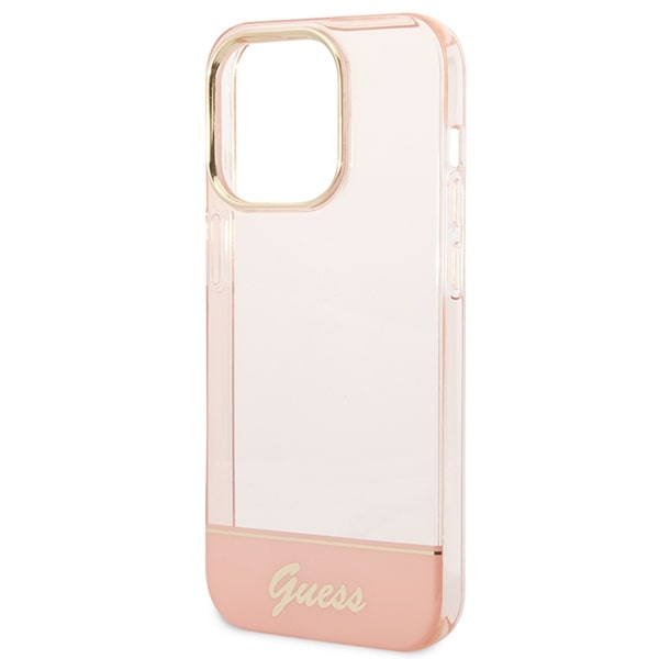 Guess iPhone 14 Pro Translucent Σκληρή Θήκη με Πλαίσιο Σιλικόνης - Pink / Semi Clear - GUHCP14LHGCOP