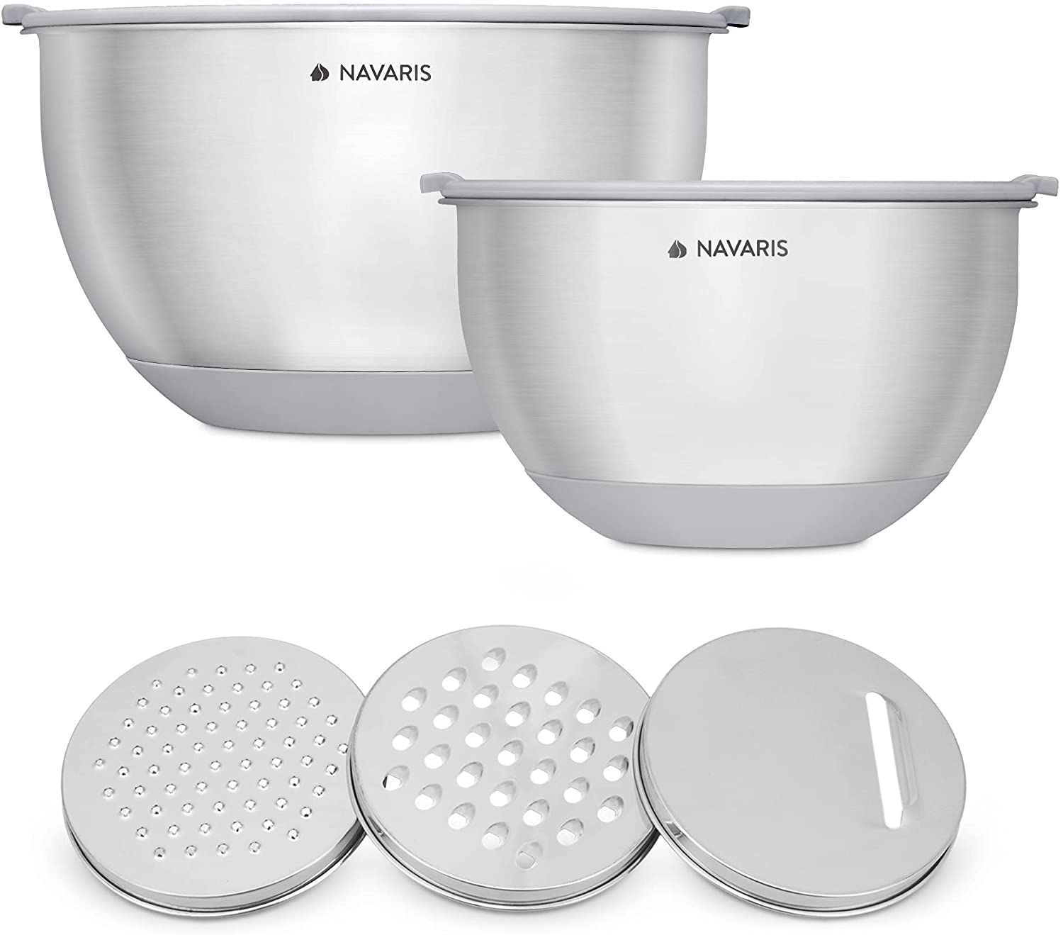 Navaris Σετ με 2 Μεταλλικά Δοχεία Φαγητού με καπάκι και 3 Τρίφτες - Grey - 49210.02.22