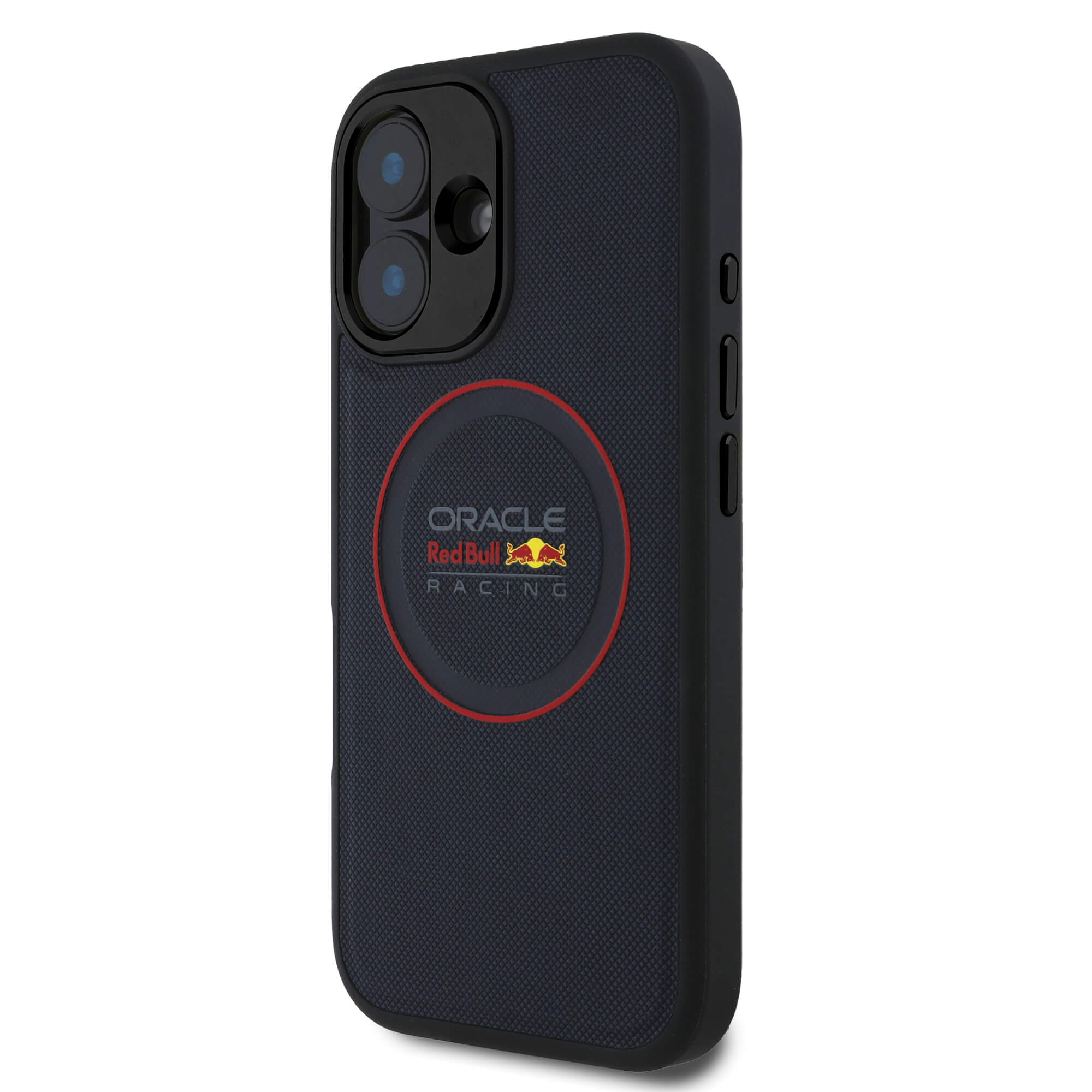 Red Bull iPhone 16 - Leather Red Ring - MagSafe Σκληρή Θήκη με Επένδυση Συνθετικού Δέρματος και Πλαίσιο Σιλικόνης - Navy - RBHMP16S24PUILVR