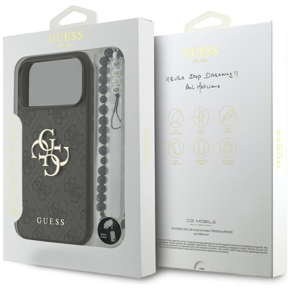 Guess iPhone 17 Pro Max - 4G Strap 4G Classic Logo - Σκληρή Θήκη με Επένδυση Συνθετικού Δέρματος και Λουράκι - Black - GUHCP17XP4GMGSK