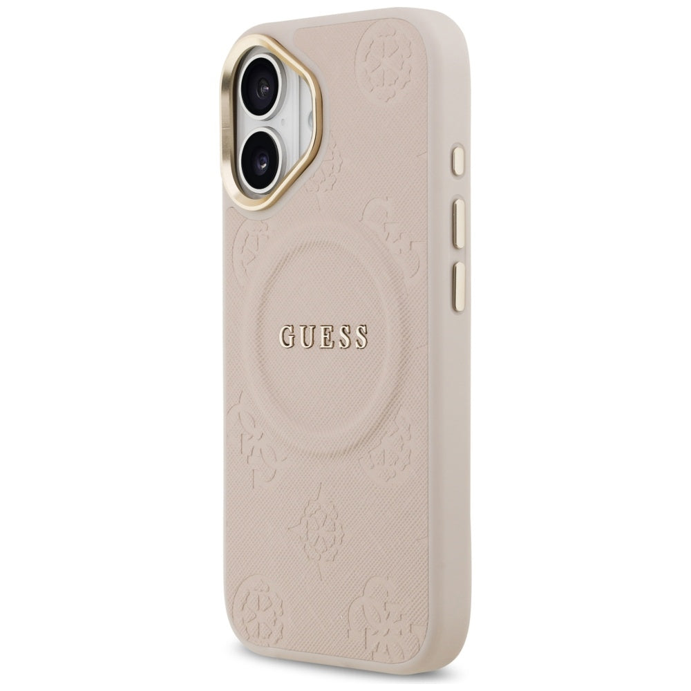 Guess iPhone 17 - Peony Hot Stamp MagSafe - Σκληρή Θήκη με Επένδυση Συνθετικού Δέρματος - Pink - GUHMP17SPSAMSECP