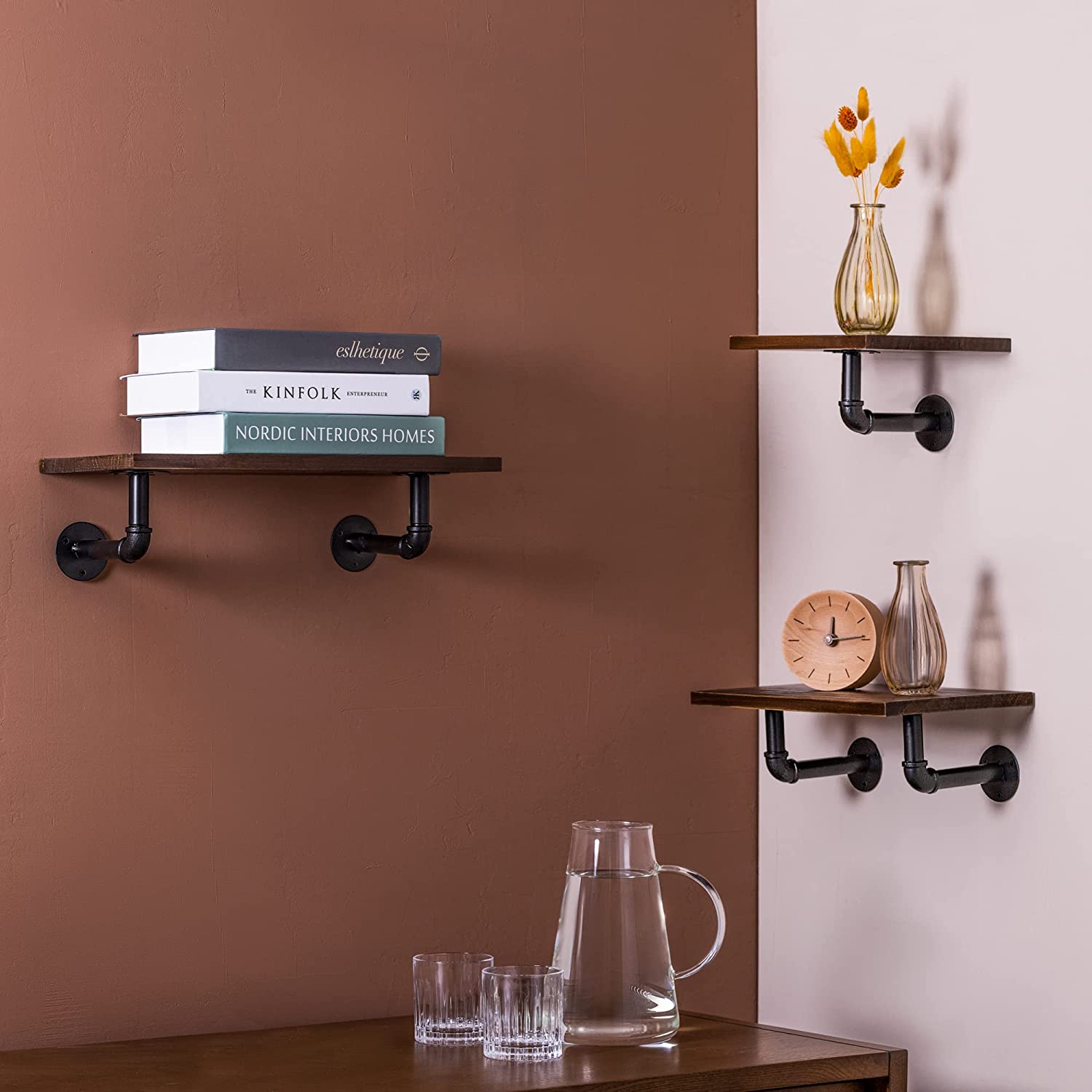 Navaris Σετ 3 Ράφια Διαφορετικού Μεγέθους με Βάση - Dark Brown - 50683.2.18