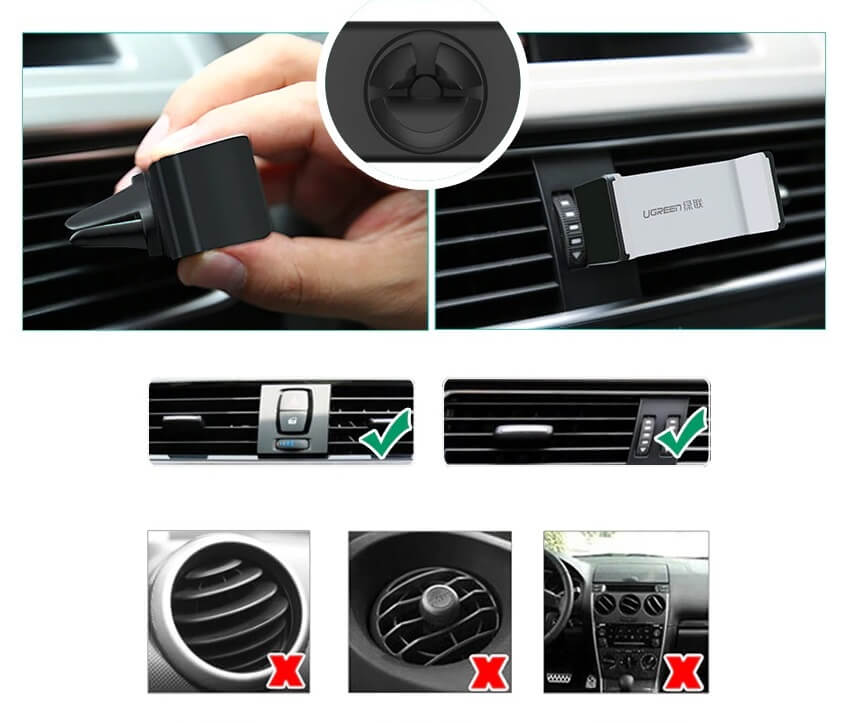 Ugreen LP120 Clamped Universal Βάση Αυτοκινήτου Αεραγωγού - Black / Grey