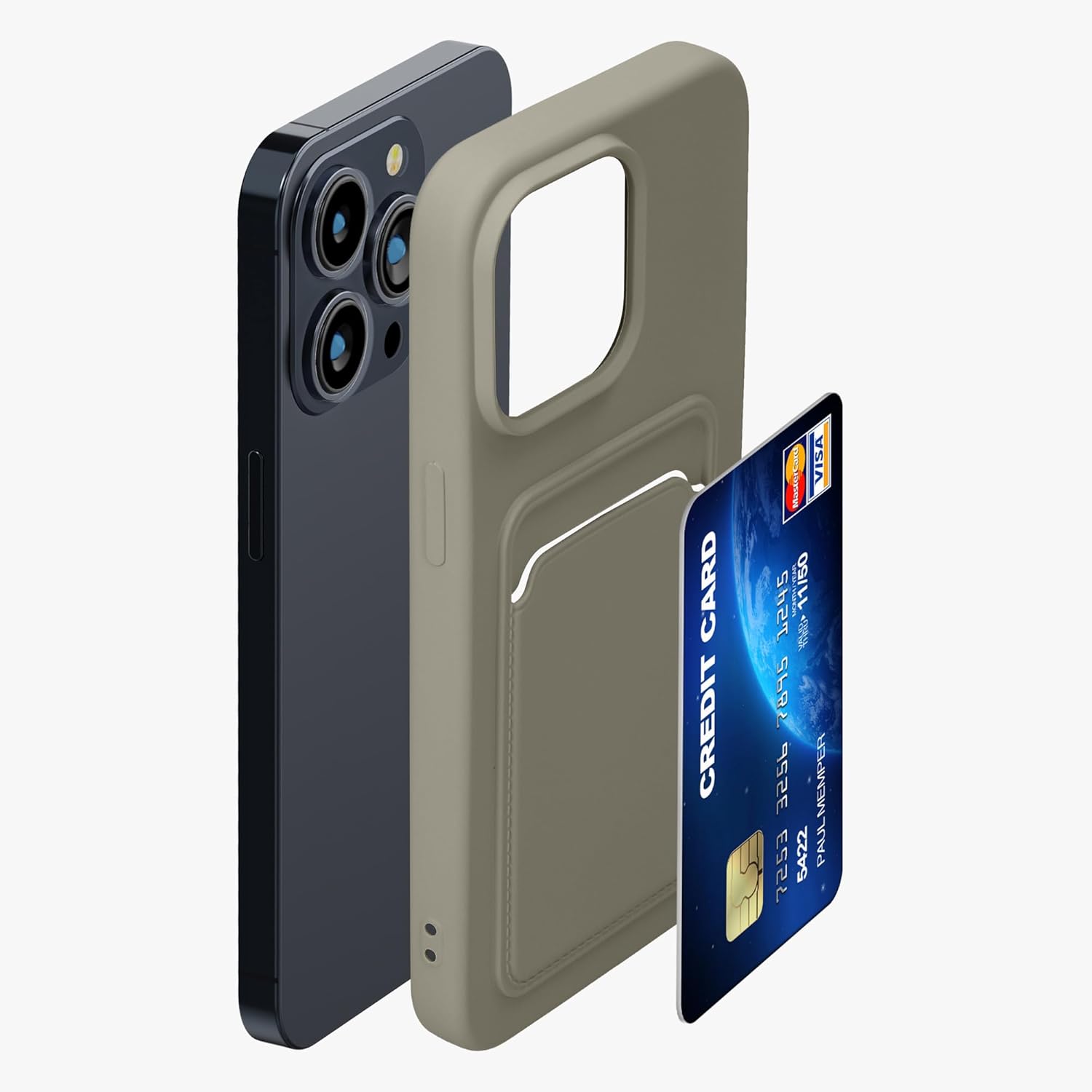 KW iPhone 15 Pro Max Θήκη Σιλικόνης TPU με Υποδοχή για Κάρτα - Matte Light Grey