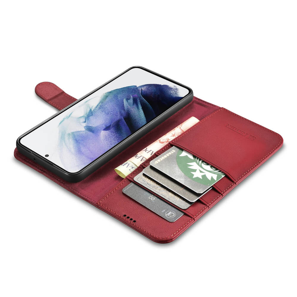iCarer Samsung Galaxy S22 Plus Haitang Leather Θήκη Πορτοφόλι Stand από Γνήσιο Δέρμα - Red