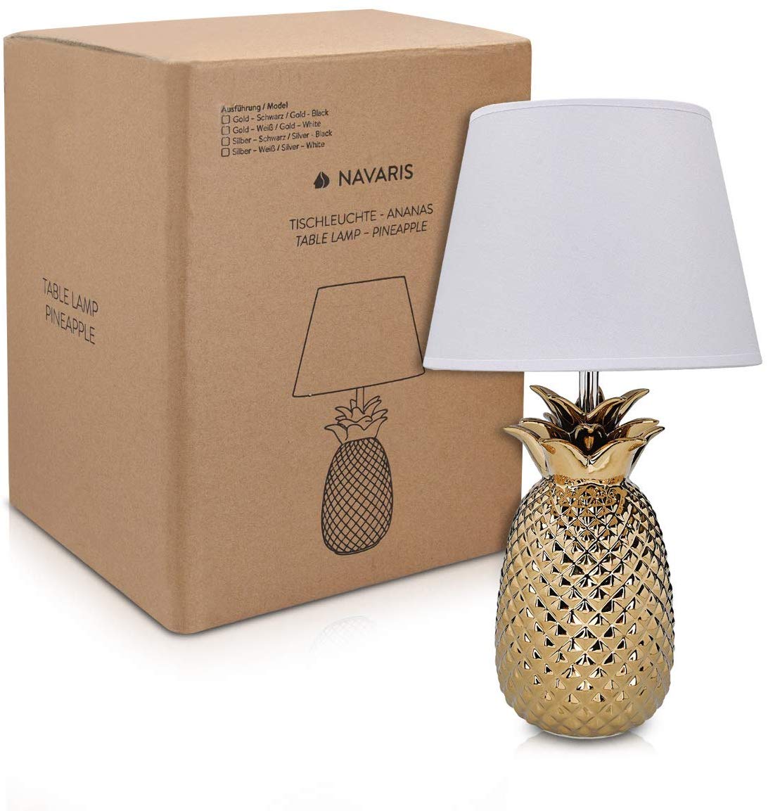 Navaris Table Lamp Επιτραπέζιο Φωτιστικό Design Pineapple - 40cm - Gold / White - 49151.66.02