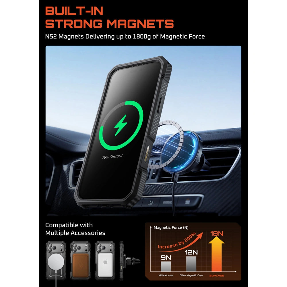 Supcase iPhone 17 Pro Max - UB Grip Pro Mag - Σκληρή Θήκη με Προστασία Οθόνης και MagSafe / Stand - Black