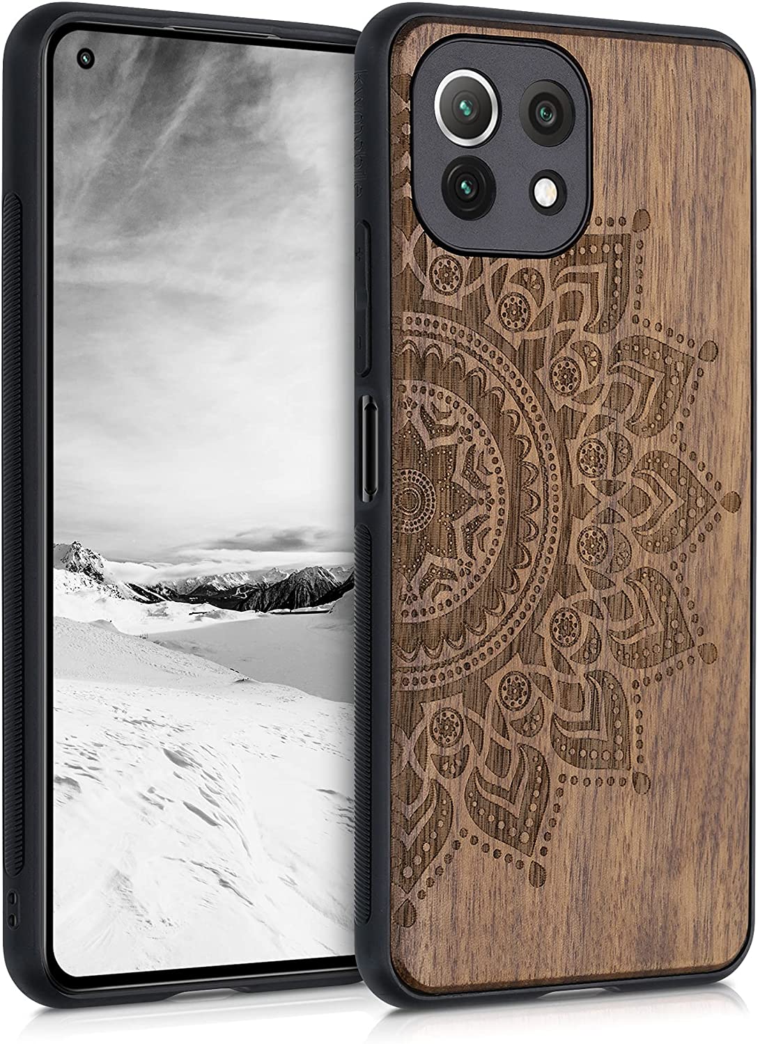 KW Xiaomi Mi 11 Lite / Mi 11 Lite 5G Θήκη από Φυσικό Ξύλο - Design Rising Sun - Dark Brown - 55939.02