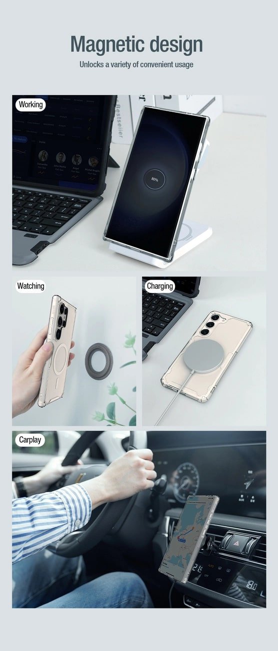 Nillkin Samsung Galaxy S24 Ultra Nature Pro Magnetic - Σκληρή Θήκη με Πλαίσιο Σιλικόνης και MagSafe - Διάφανη / White