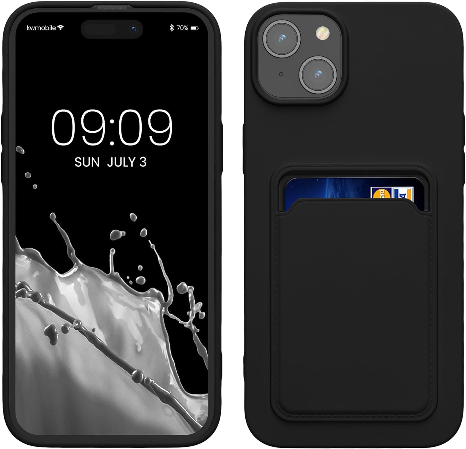 KW iPhone 15 Plus Θήκη Σιλικόνης TPU με Υποδοχή για Κάρτα - Black - 62018.01