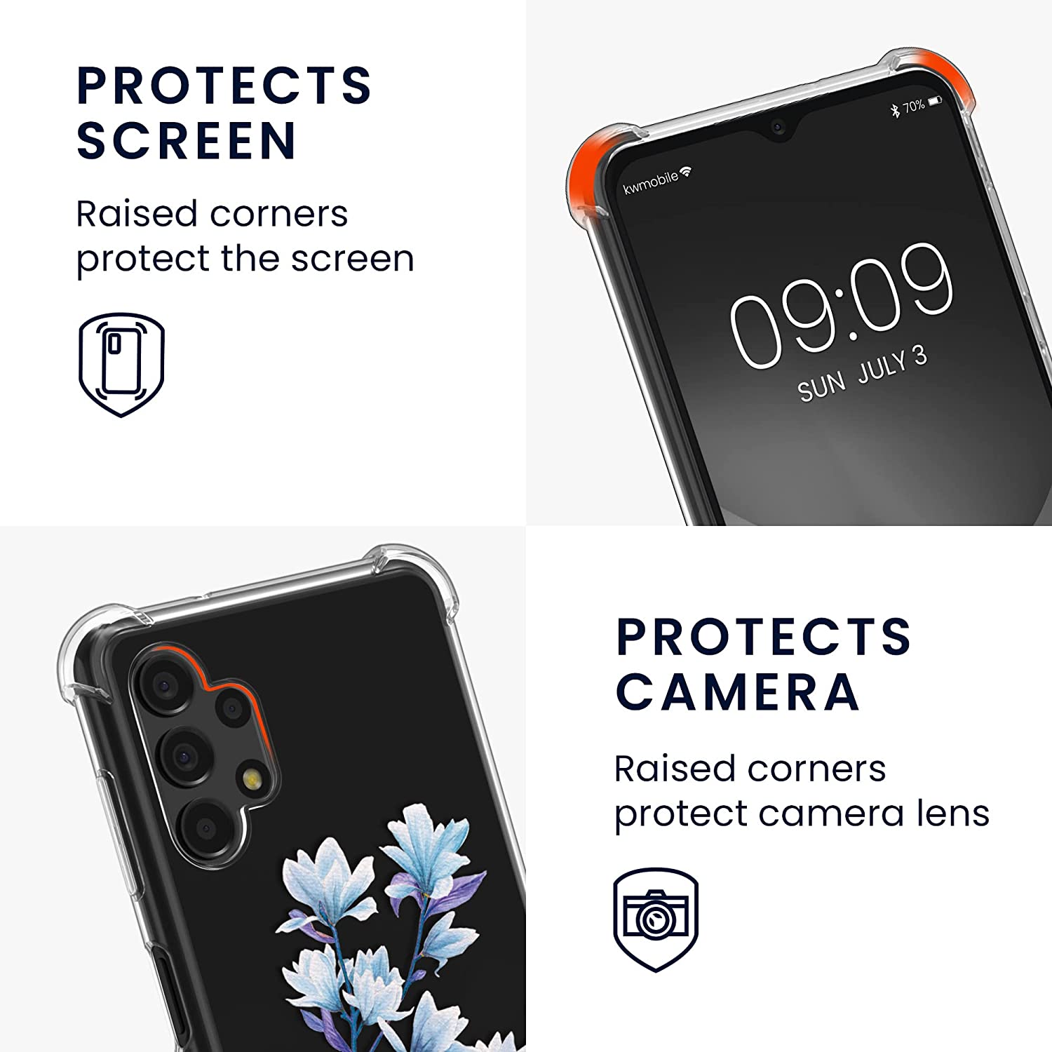 KW Samsung Galaxy A13 4G Θήκη Σιλικόνης TPU με Λουράκι Design Magnolias - Blue / Violet - Διάφανη - 58232.07