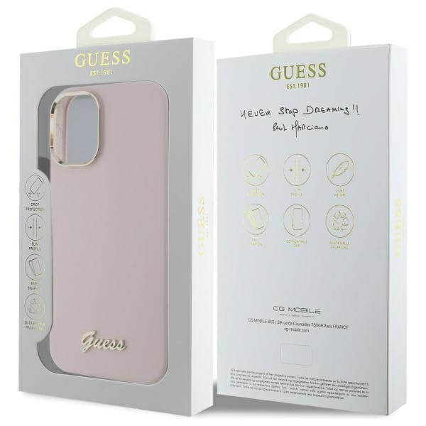 Guess iPhone 16 - Silicone Script Metal Logo and Frame - Σκληρή Θήκη με Πλαίσιο Σιλικόνης - Pink - GUHCP16SSMBSLP