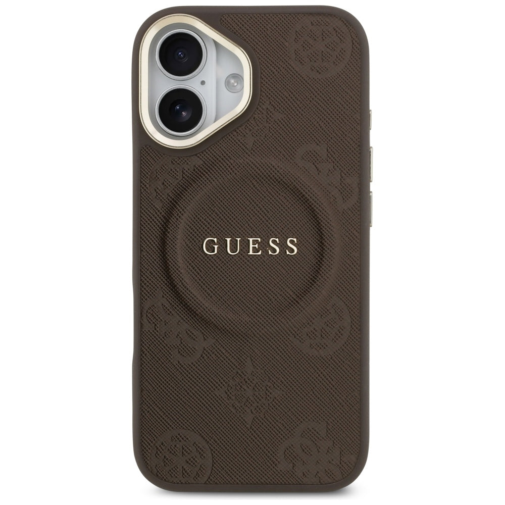 Guess iPhone 17 - Peony Hot Stamp MagSafe - Σκληρή Θήκη με Επένδυση Συνθετικού Δέρματος - Brown - GUHMP17SPSAMSECW