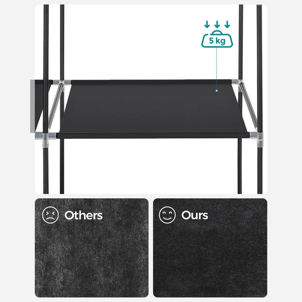 Songmics Υφασμάτινη Ντουλάπα με Ράγα Ρούχων και Ράφια - 45 x 105 x 168 cm - Black - RYG085B02