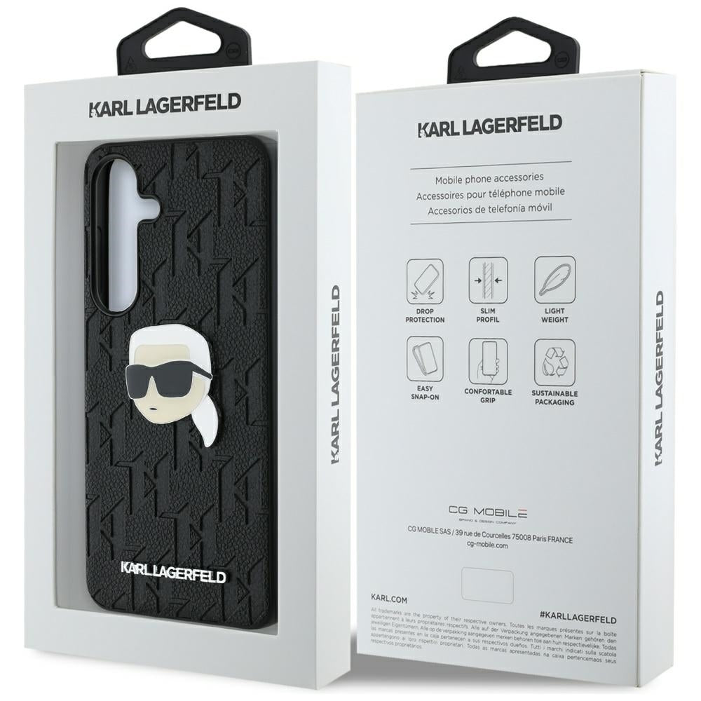 Karl Lagerfeld Samsung Galaxy S25 Plus - Monogram Karl Head Pin - Σκληρή Θήκη με Επένδυση Συνθετικού Δέρματος - Black - KLHCS25MPGKLKIPK