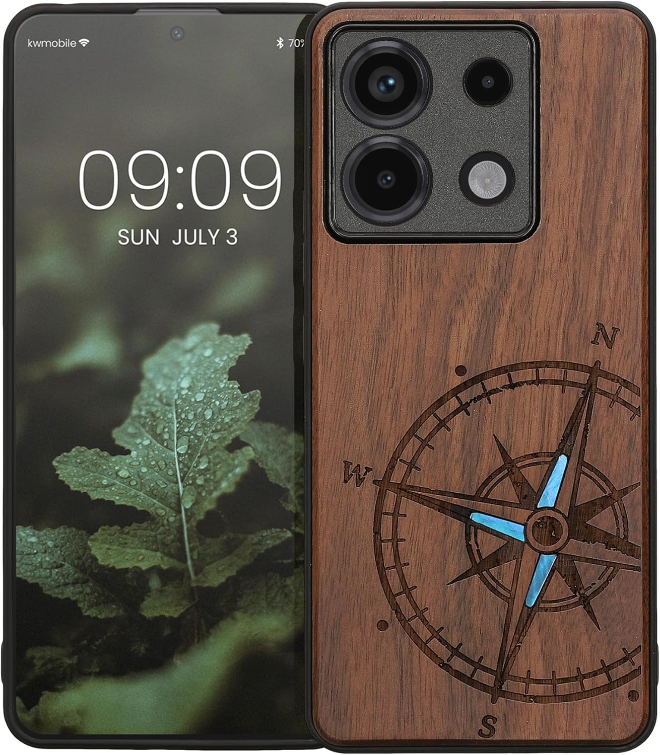 KW Xiaomi Redmi Note 13 Pro 5G / Poco X6 5G Θήκη από Φυσικό Ξύλο - Design Vintage Compass - Dark Brown / Mother of Pearl