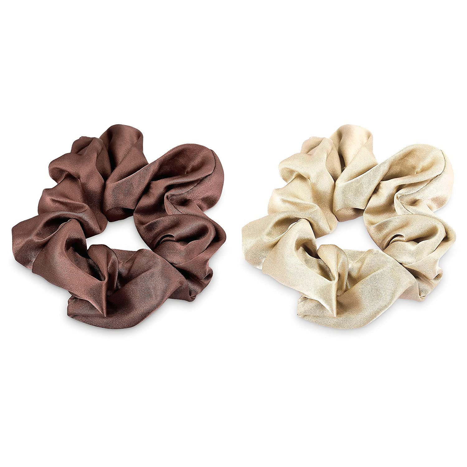 Navaris Σετ με 2 Μεταξωτά Scrunchies Λαστιχάκια Μαλλιών - Beige / Brown - 50258.02.15