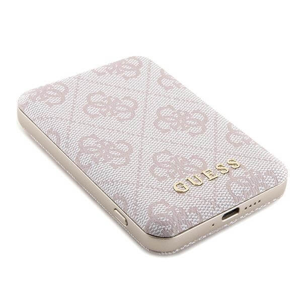 Guess PowerBank 15W - MagSafe 4G Leather Metal Logo - 5000 mAh - Pink - GUPB5FP4EMGP