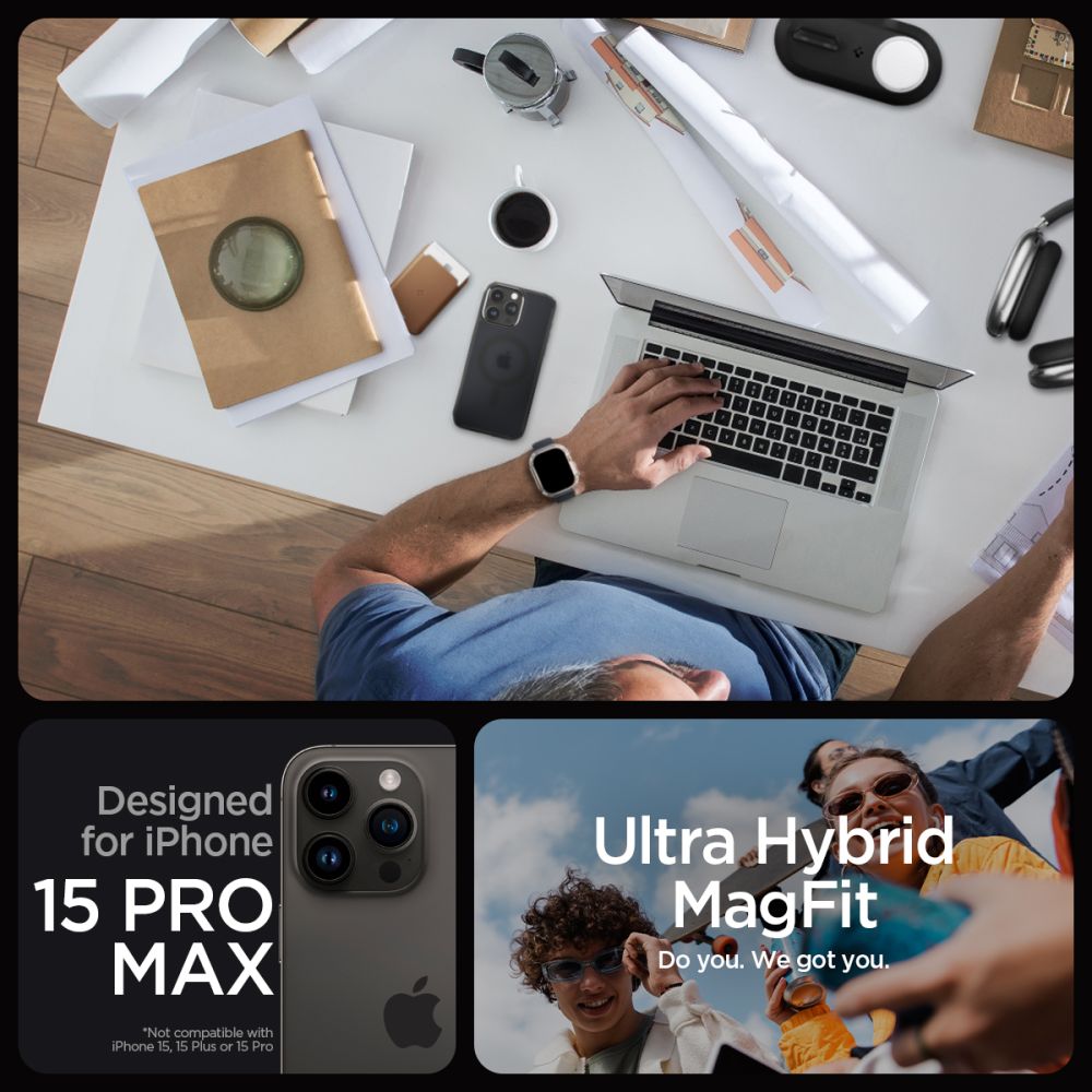 Spigen iPhone 15 Pro Max Ultra Hybrid Mag Σκληρή Θήκη με Πλαίσιο Σιλικόνης Και MagSafe - Frost Black