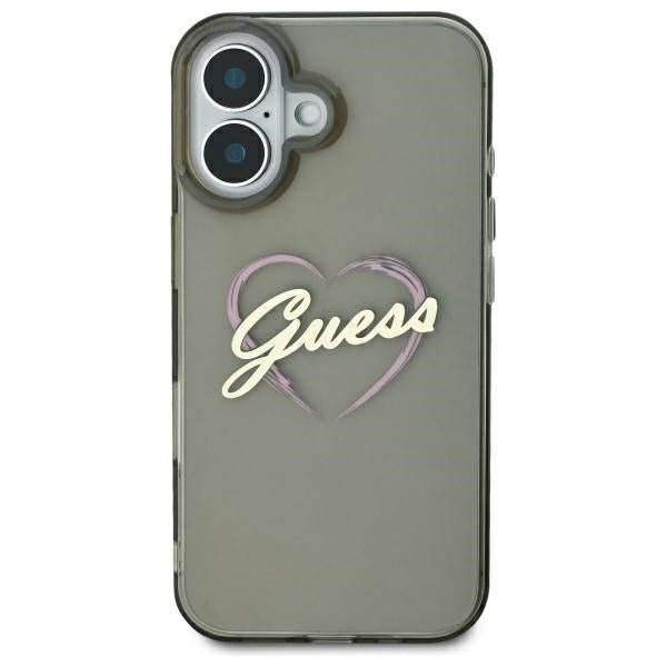 Guess iPhone 16 - IML Heart - Σκληρή Θήκη με Πλαίσιο Σιλικόνης - Black - GUHCP16SHCHGSPK